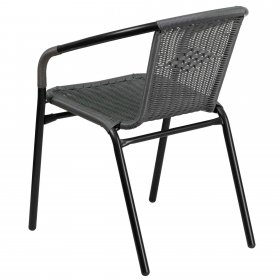 Flash Furniture 28 Square Glass Metal Table with Gray Rattan Edging and 4 Gray Rattan Stack Chairs