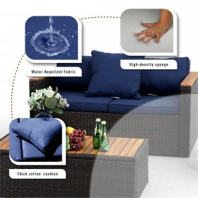 MF Studio 4PCS Rattan Patio Sofa Set Outdoor Conversation Set, Navy Blue