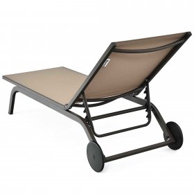 Gymax Patio Chaise Lounge Chair Aluminum Adjustable Recliner w/ Wheels Brown