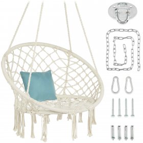 Best Choice Products Macrame Hanging Chair, Handwoven Cotton Hammock Swing w/ Mounting Hardware Beige