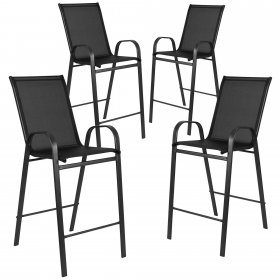 Flash Furniture 4 Pack Brazos Series Black Outdoor Barstool with Flex Comfort Material and Metal Frame