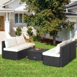 Gymax 5PCS Patio Outdoor Rattan Sofa Conversation Set w/ Seat & Back Cushions Off White
