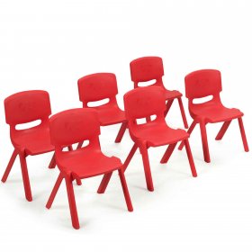 Gymax 6-pack Kids Plastic Stackable Classroom Chairs Indoor/Outdoor Kindergarten Red