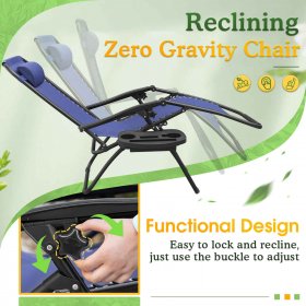 Lacoo 2 Pack Patio Zero Gravity Chair Outdoor Lounge Chair Textilene Fabric Adjustable Recline Chair Seating Capacity 2, Blue