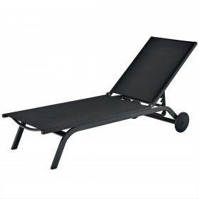 Costway Outdoor Lounge Chair Chaise Reclining Aluminum Fabric Adjustable Black
