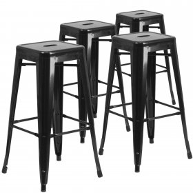 Flash Furniture 4 Pack Commercial Grade 30" High Backless Black Metal Indoor-Outdoor Barstool with Square Seat