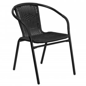 Flash Furniture 2 Pack Black Rattan Indoor-Outdoor Restaurant Stack Chair