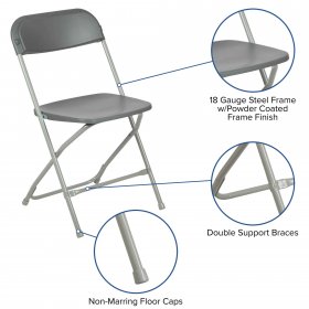 Flash Furniture Hercules Series Plastic Folding Chair Grey 6 Pack 650LB Weight Capacity Comfortable Event Chair-Lightweight Folding Chair
