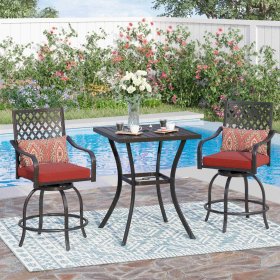 Sophia & William 3 Piece Outdoor Patio Swivel Bar Stools Set and Height Table Backyard Furniture Set