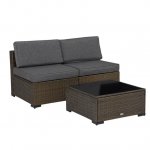 Kinbor 3pcs Wicker Patio Set PE Rattan Sofa Sectional Furniture with Coffee Table, Dark Grey