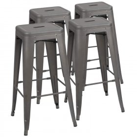 Lacoo Indoor-Outdoor 30 Modern Tolix Style Metal Backless Light Weight Bar Stools with Square Seat, Grey