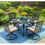 MF Studio 5-Piece Patio Dining Set Outdoor Metal Furniture with 4 Swivel Padded Chairs& 37" Square Table, Beige Cushion
