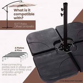 SERWALL 230 lbs 4-Pieces Heavy-Duty Square Black Outdoor Umbrella Base Stand