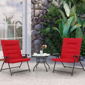 Sophia & William 3 PCS Outdoor Patio Bistro Set 2 Reclining Lounge Chairs and 1 Table-Red, Steel, Metal