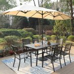 MF Studio Set of 8 Outdoor Dining Set with 13 ft Umbrella&Stack-able Chairs for 6-Person, Black&Beige