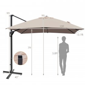 Costway 10x13ft Patio Rectangular Umbrella, Cantilever Offset Umbrella W/ 360 Rotation Function