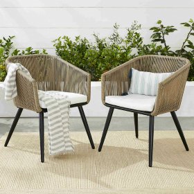 Best Choice Products Set of 2 Indoor Outdoor Patio Dining Chairs Woven Wicker Seating Set 250lb Capacity Natural/Ivory