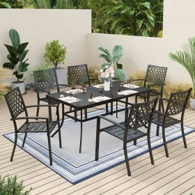 Sophia & William 7 Piece Outdoor Patio Dining Set Metal Furniture Table Set and Stackable Chairs