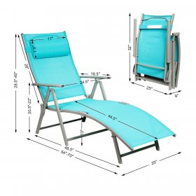 Costway 2PCS Outdoor Folding Chaise Lounge Chair w/Cushion Turquoise