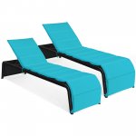 Costway 2 PCS Patio Rattan Lounge Chair Chaise Recliner Adjustable Cushioned Turquoise