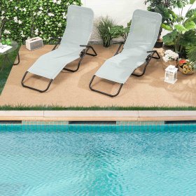 Gymax 2 PCS Outdoor Chaise Lounge Folding Stacking Reclining Chairs