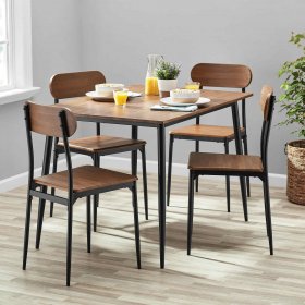 Mainstays 5-Piece Modern Dining Set, Including 1 Table & 4 Chairs, Walnut Color, Set of 5