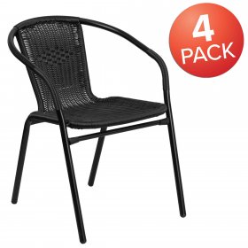 Flash Furniture 4 Pack Black Rattan Indoor-Outdoor Restaurant Stack Chair