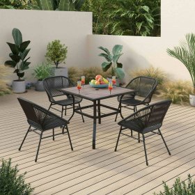Sophia & William 5 Piece Patio Metal Dining Set Square Table and 4 Rattan Chairs