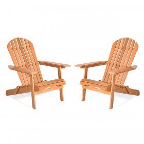 Gymax 2 PCS Eucalyptus Adirondack Chair Foldable Outdoor Wood Lounger Chair Natural