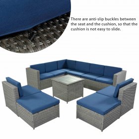 SEGMART Outdoor Conversation Seats Set! 9PCS Patio Conversation Seats Set with Coffee Table, All-Weather Wicker Sofa for Patio & Garden w/1 Corner Seats, 19 Padded Cushions, 2Pcs Ottoman, Gray, SS2730