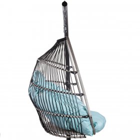 Outdoor Hanging Lounge Egg Chair Hanging Chair Chair Basket Style Chair Nest with Cushion and Stand, Blue