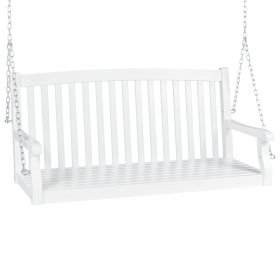 Best Choice Products 48in Wood Porch Swing Outdoor Patio Hanging Bench Chair w/ Mounting Chains, 500lb Capacity White