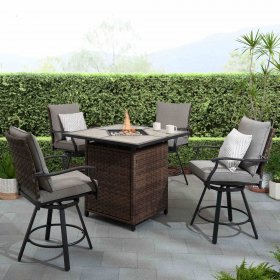 Better Homes & Gardens Elmdale 5 Piece High Swivel Dining Set with Firepit table