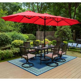 MF Studio 15ft Double-Sided Patio Umbrella with Base Large Outdoor Table Umbrella, Red