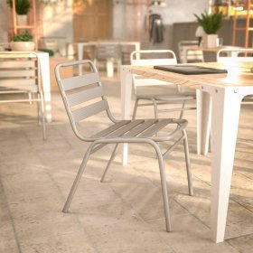 Flash Furniture Lila Commercial Silver Metal Indoor-Outdoor Restaurant Stack Chair with Metal Triple Slat Back