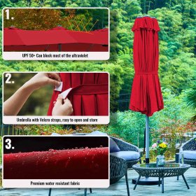 Serwall Outdoor 15' Rectangular Double-Sided Extra Large Patio Umbrella, Red