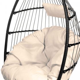 Outdoor Hanging Egg Chair Soft Cushion Large Basket Collapsible Chair