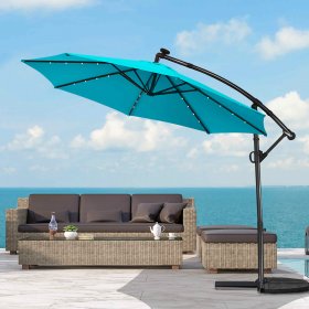 Costway 10FT Outdoor Offset Umbrella Solar Powered LED 360Degree Rotation Aluminum Turquoise