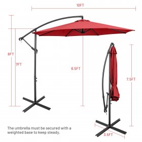 Costway 10 FT Patio Offset Umbrella w/8 Ribs Cross Base Tilt Claret