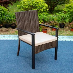 MF Studio 5-Piece Outdoor Patio Dining Set with 4 PCS Wicker Cushion Padded Armchairs& 1 PC Square Table for Dinner&Summer, Dark Brown