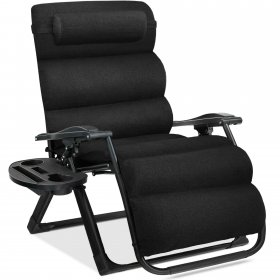 Best Choice Products Oversized Zero Gravity Chair, Folding Recliner w/ Removable Cushion, Side Tray Onyx Black