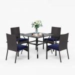 MF Studio 5 Pieces Outdoor Patio Dining Set Wicker Furniture, Wicker Chairs & Meshed Design Long Steel Dining Table All-Weather for Deck, Yard, Porch
