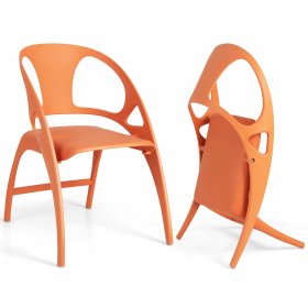 Costway Set of 2 Folding Dining Chairs Modern PP Dining Chairs Indoor & Outdoor Orange