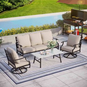 MF Studio 5-Seat Patio Conversation Set Outdoor Furniture Sofa Set with Beige Cushions