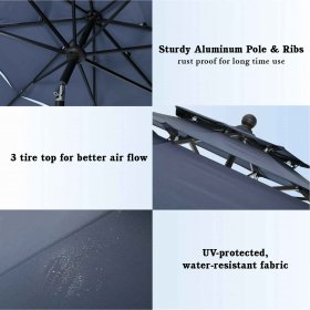 MF Studio 10ft Patio Umbrella 3 Tier Vented Outdoor Market Umbrella with Crank and Tilt All Aluminum Frame Navy Blue