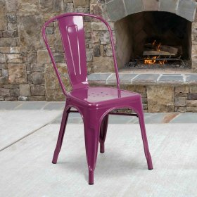Flash Furniture Commercial Grade Purple Metal Indoor-Outdoor Stackable Chair