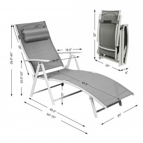 Costway 2PCS Outdoor Folding Chaise Lounge Chair w/Cushion Gray