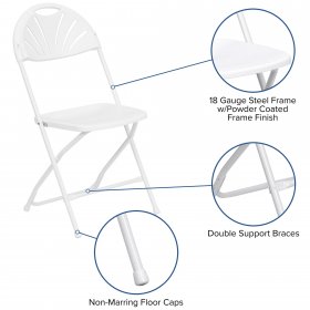 Flash Furniture 8 Pack 650 lb. Capacity Plastic Fan Back Folding Chair White