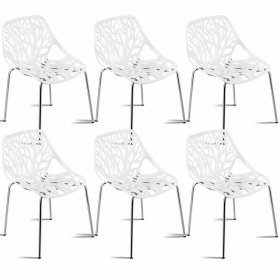 Costway Set Of 6 Birch Sapling Plastic Dining Side Chairs Stackable Accent Armless White
