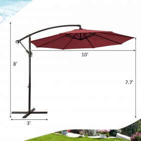 Costway 10FT Patio Offset Hanging Umbrella Easy Tilt Adjustment 8 Ribs Backyard Burgundy